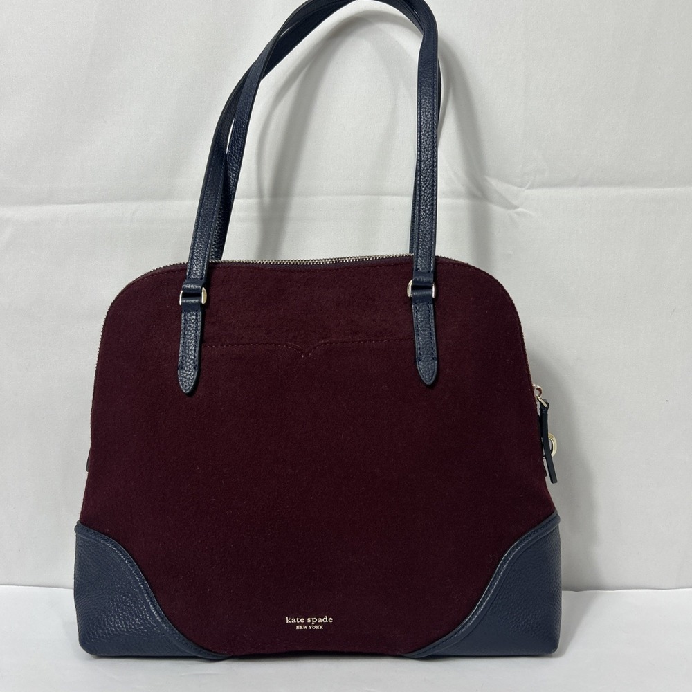 Kate Spade New York Burgundy/Navy/Cream Carolyn Felt Large Shoulder Bag